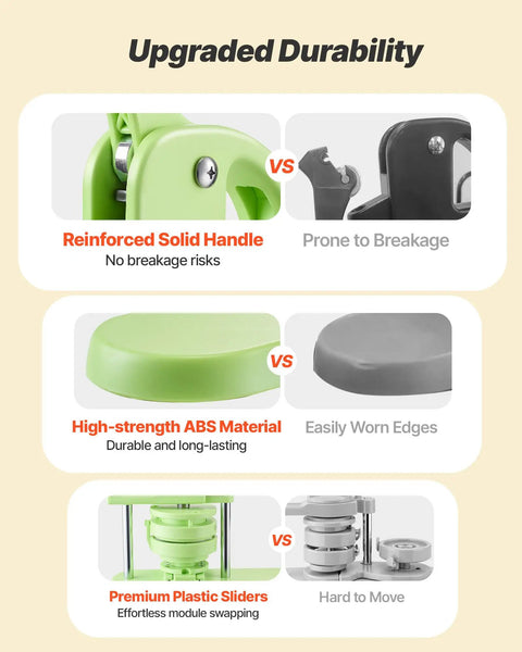 Comparison of reinforced handle and ABS material of Easy Peasy DIY Button Maker Kit For Badges And Key Chains, 75mm Plastic Pin Press