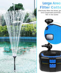 All In One Pond Filter Pump 950 GPH With UV C 13W 110V Inverter Fountain Kit showcasing filter sponges and powerful fountain.