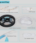 Plug and play setup of 6.6ft Black Light LED Strip With 120 LEDs USB Powered 5V 1.5m Cable Flexible Non Waterproof UV Light Kit For Indoor Decor TV Backlighting Parties And Halloween Glow Vibes.