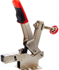 STC HH70 Horizontal Auto Adjust Toggle Clamp Nickel Plated Silver Finish with red handle, side view showing quick release mechanism