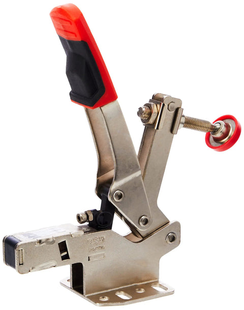 STC HH70 Horizontal Auto Adjust Toggle Clamp Nickel Plated Silver Finish with red handle, side view showing quick release mechanism