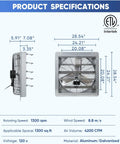 Heavy Duty 24 Inch Shutter Exhaust Fan With Speed Controller 4200 CFM High Speed Wall Mounted Vent Fan for Garage Attic