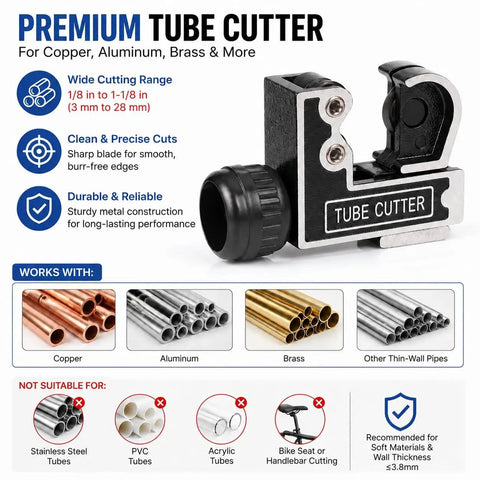 No Sweat Copper Tube Bender Kit With Color Coded Bending Strips For Quarter Inch To Five Eighth Inch Hvac Piping Smooth Ac Line Shaping for DIY tube cutting with sharp blade design.