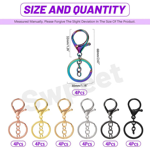 7-color lobster claw keychain set with 68mm clasps and 30mm rings for DIY crafts, bags. 28Pcs 7 Color Lobster Claw Clasps With Key Chain And Flat Split Keychain Ring Set For Purses, Bags And DIY Crafts, Includes 68mm Clasp Length And 30mm Ring Diameter In Vibrant Colors.