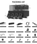 Packing list for Four Independent Filament Drying Chambers For Bambu Lab AMS with components and dimensions