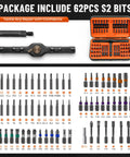 66 In 1 Magnetic Ratchet Screwdriver Set with S2 Steel Bits displayed with hex wrench and Allen key options.