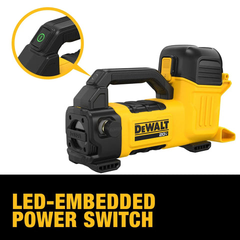 Top Shelf 20V Max Transfer Pump Kit with LED-embedded power switch, designed for smooth HVAC and refrigerant flow.