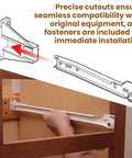 Smooth Sailing Kitchen Drawer Rail Bracket Replacement Set With Heavy Duty Nylon Side Track Brackets And Rear Backplate To Cure Janky Stuck Cabinet Slides In Crisp White Plastic, showing installation process.