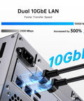 Dual 10GbE LAN ports on Eight Bay Desktop Nas Tower Armed With Intel Core Ultra 9 Chipset And Thirty Two Gb Ram for high-speed connections.