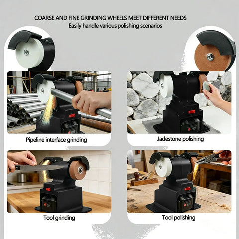 Top Rated Asixxsix Mini Bench Grinder Polisher 200W 7000Rpm with coarse and fine grinding wheels for polishing tasks.