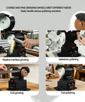 Cordless Mini Bench Grinder With Dual 4000Mah Batteries For Precise Polishing And Grinding On Workbench, showcasing different grinding applications.