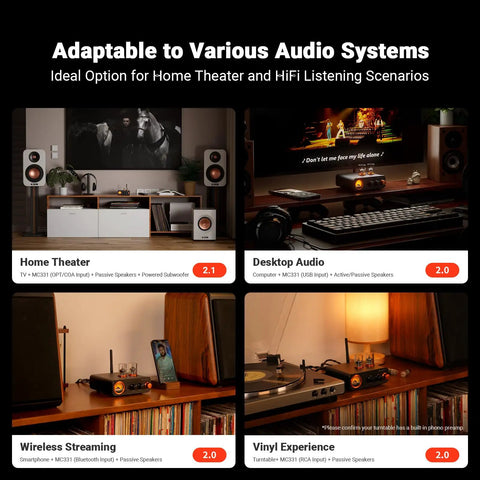 Tube Integrated Amplifier With DAC And Vintage VU Meter setup for home theater, desktop audio, wireless streaming, vinyl experience