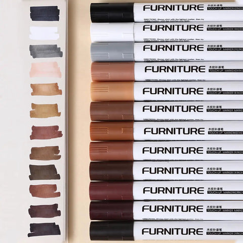 12 Color Wood Marker Set For Furniture Repair, Scratch Cover And Stain Pen Kit for touch-up, various color options visible