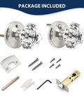 Five Pack Privacy Door Knobs With Clear Glass Handles In Satin Nickel Finish, Crystal Interior Door Hardware Set Displayed