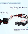 No Sweat J1772 To Nema 5 15 And 5 20 Outlet Adapter With Short Cable Three Way Sockets For 240 Volt AC Chargers showing TPU material and protective cap.
