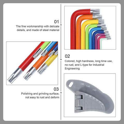 Pro 9 Piece Star Hex Key Wrench Set With Long Grip Arms For Bike Repair And Home Fixes Heavy Duty L-Shaped Allen Socket Tool Kit You Gonna Love This Versatile Handset, colorful steel Torx keys