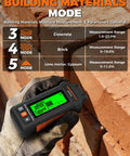 5 In 1 Moisture Meter For Wood And Building Materials With Three-Color Alert, Five Detection Modes, High-Precision Probe Built For DIYers In Woodworking, Construction, Mold Prevention And More. Testing brick mode in a gloved hand