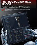 Top Shelf Pre Programmed Tpms Tire Pressure Sensor 315Mhz Replacement Oe 13598771 shown on tablet with robotic hand.