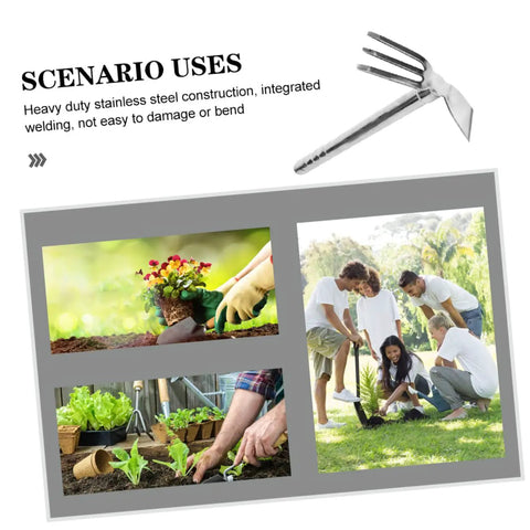 Durable Stainless Garden Hoe For Weeding, Digging, And Soil Prep, ergonomic handle used in varied gardening scenarios.