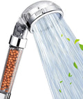 Three Mode High Pressure Shower Head With Filter Water Saving Handheld Sprayer in use, showing rainfall mode with clear handle.