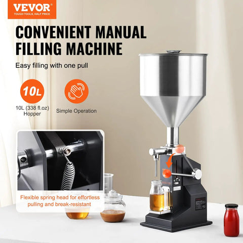 Easy Pull Down Manual Liquid Filler With 10 Liter Hopper And Adjustable 5 To 50 Ml Settings For Smooth Bottling Of Juice Shampoo Honey And Hobby Crafts Built Tough And Reliable on a workshop table.