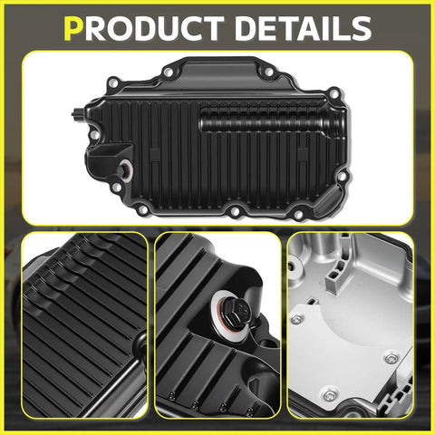 Upgraded Aluminum Engine Oil Pan Sump Kit For Infiniti Q50 And Q60 With Magnetic Drain Plug Gasket Fits 3.0L V6 Twin Turbo AWD Models Replaces Old Part Number Smooth Flow black aluminum oil pan with gasket and drain plug