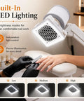 Built-in LED lighting with adjustable brightness on No Sweat Nail Dust Collector for precise nail work and clear visibility.