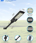Ultra Bright 350000LM Solar Street Lights With 384 LEDs 1500W Dusk To Dawn Motion Sensor IP65 showing dimensions and features
