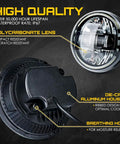 7 Inch LED Round Headlights For Jeep Wrangler JK JKU TJ LJ CJ Hummer H1 H2 close-up showing die-cast aluminum housing and PC lens