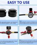 ZKTOOL 19PC Turbo System Leakage Tester Kit with 8 stepped adapters and pressure gauge, four-step setup diagram.