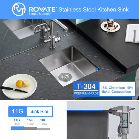 Bar Sink 15 By 15 By 8 Inch Undermount Single Bowl Stainless Steel Kitchen Sink T-304 With Strainer installed in countertop