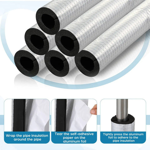 Eight Three Foot Pipe Insulation Foam Tubes With Self Adhesive Foam Wrap Includes A Roll Aluminum Foil Tape And 25 Cable Ties
