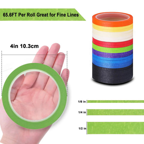 Pro Grade Painter Tape Set With 176 Yards Of 1/8, 1/4 And 1/2 Inch Width For Auto, Walls And DIY Projects stacked color rolls