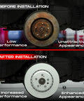 R1 Concepts Front Brake Kit For 2007 to 2009 Chrysler Sebring Sedan Stops Hard With Durable Rotors And Pads That Keep Your Ride Safe And Smooth On The Road. before-and-after rotor install on Chrysler Sebring sedan