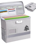 Locking Fireproof Document Box With Waterproof Seal And Portable Design, Fireproof File Organizer in use with documents inside