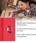 Red Aluminum Alloy Sliding Nut For T Track Systems With Dual Metric Threads T Slot Nut For Woodworking Jigs Table Saw Milling Fixtures Pro Grade Dope Fastener M6 Compatible Easy Mount And Secure Hold with person using woodworking tool in background
