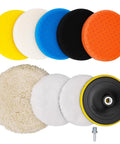 Six Inch Buffing Polishing Pad Kit With Wool Pads And M14 Drill Adapter, Includes Five 6 Inch Color Coded Pads, Two Wool Buffing Pads