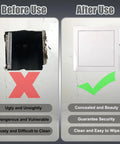 Before and after image of Slick Self Adhesive Access Panel for Hiding Drywall Gaps Concealed Ceiling Door installation.