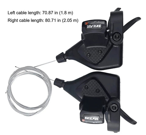Left 3 Speed Thumb Shifter And Right 7 Speed Gear Shifter With Gear Indicator For 21 Speed Bicycles, MTB Mountain And Road Bikes, Trikes