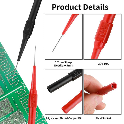 Back Probe Kit With 4mm Banana Sockets And 0.7mm Non-Destructive Wire Piercing Pins For Car Testers And Automotive Multimeter Tools Red Black