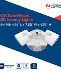 HomeGuard Two Light Outdoor LED Flood Lights With Motion Sensor Dusk To Dawn Auto On Adjustable Lumens And Color