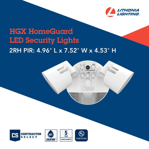 HomeGuard Two Light Outdoor LED Flood Lights With Motion Sensor Dusk To Dawn Auto On Adjustable Lumens And Color
