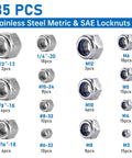 Assorted 135 Pack Nylon Insert Lock Nuts 304 Stainless Steel A2 70 Vibration Proof Locking For Automotive And Machinery SAE And Metric