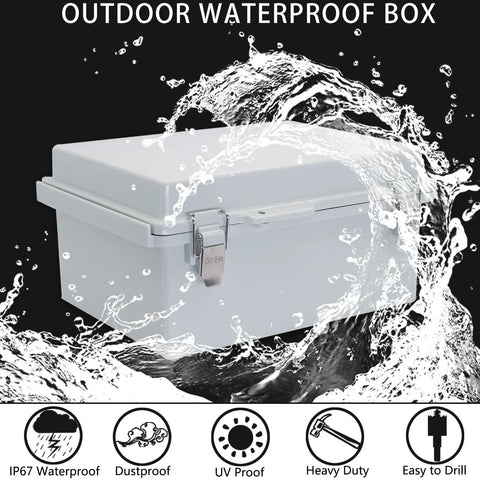 LuSumtly outdoor IP67 waterproof junction box with mounting plate, gray ABS plastic, 5.9 x 5.9 x 3.5 inches