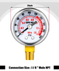 Air Tank Repair Kit With 0-200 PSI Gauge, brass manifold, showing 2 inch diameter and 1/8 inch male NPT connection size