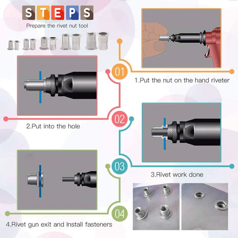 Step-by-step guide using Must-Have Rivet Nut Kit 180 Pcs 304 Stainless Steel Flat Head Nutserts For Auto Home And Shop Repairs