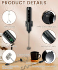 Electric Handheld Milk Frother Wand With Stand, 3 Speed Controls For Creamy Foam In Under 10 Seconds, Black with metal stand