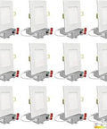 12 pack of 4 Inch Square LED Recessed Downlight Kit With 5CCT Selectable 2700K 3000K 3500K 4000K 5000K Dimmable 630 Lumens