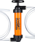 SMART JERRY siphon pump for gasoline; orange hand-operated body with clear hoses