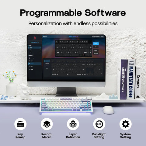 Pro Rig Ready Tri Mode Mechanical Gaming Keyboard With A Massive 40Mm Precision Aluminum Volume Knob For Seamless Streamer Audio Tweaks And Clutch Session Vibes shown with software for customizable features